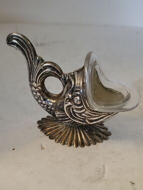 Vintage Art Nouveau Style Fish Open Salt Cellar Silver Plate